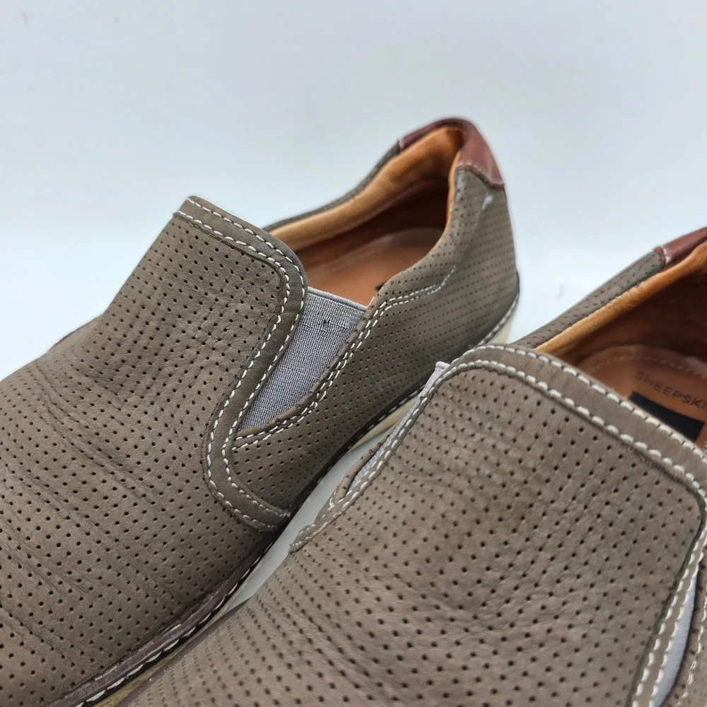Johnston & Murphy J&M Mens 9M Taupe Perforated Leather Slip On Loafers 25-0619 - Picture 3 of 8